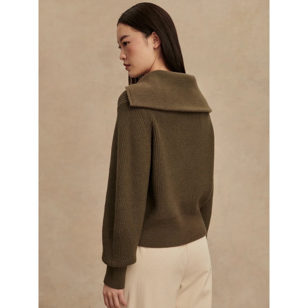 Varley Maura Half Zip Sweater Womens Large Rib Knit Olive Green NWT Pullover - Picture 2 of 13